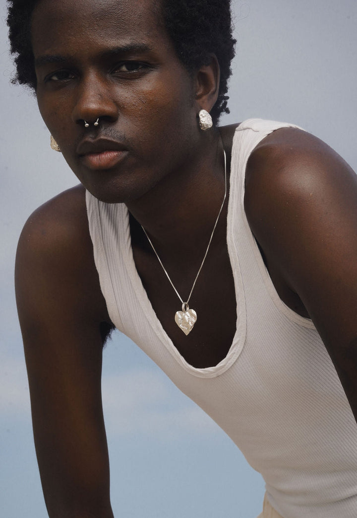 Silver Heart Rock Necklace - Chain or Leather