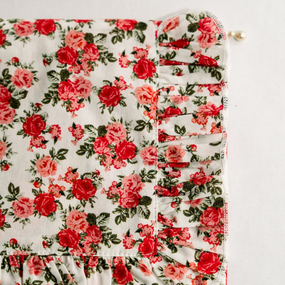Crimson Rose | Timeless Floral Ruffle Zipper Pouch