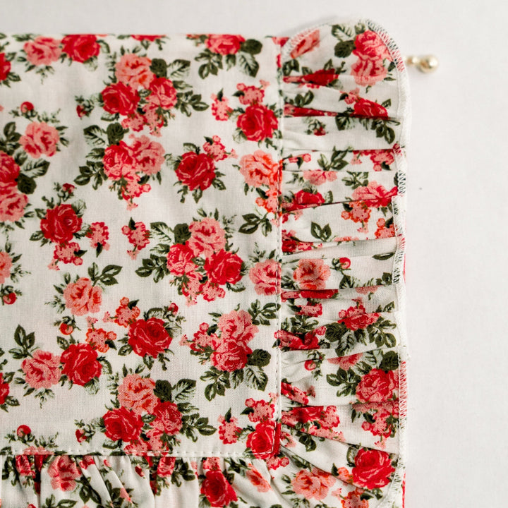 Crimson Rose | Timeless Floral Ruffle Zipper Pouch