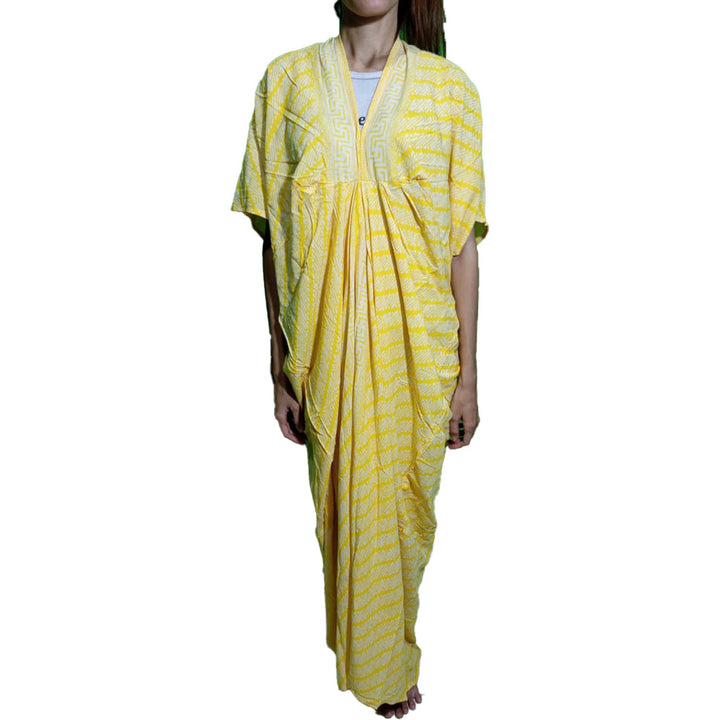 Hand Dyed Batik Kaftan Dress Rayon Vegan Eco-friendly Material, Maxi, Long, Yellow Dress