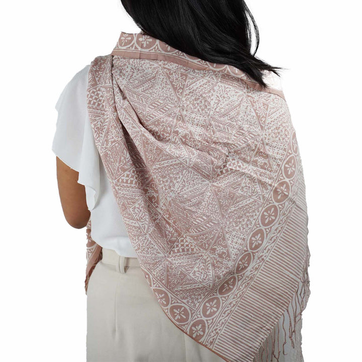 Handmade Batik Scarf | Soft Cotton | Apricot Grid, Peach, Coral