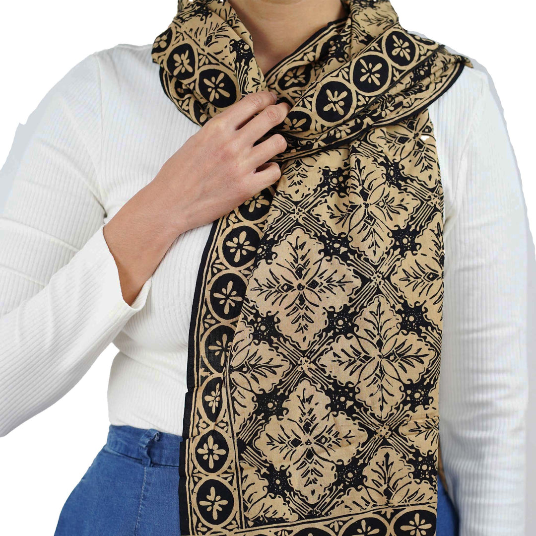 Handmade Batik Scarf | Black Brown Harvest | Hand Dyed, 100% Cotton