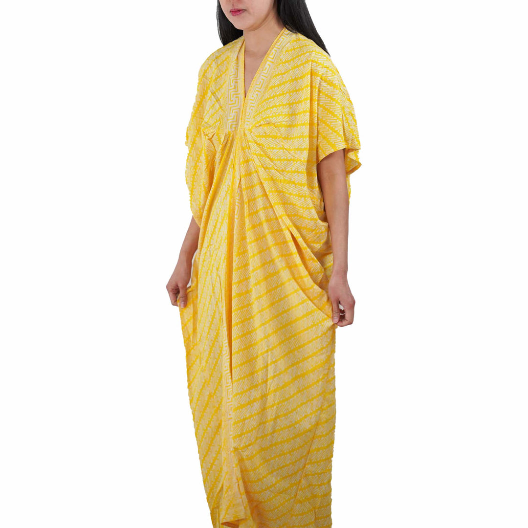 Hand Dyed Batik Kaftan Dress Rayon Vegan Eco-friendly Material, Maxi, Long, Yellow Dress