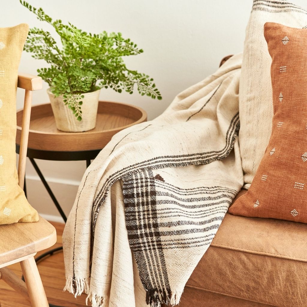 Seytu White  Striped Gently Textured Handloom Throw