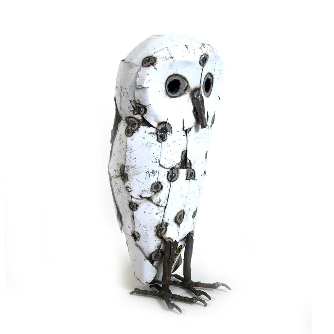 Recycled Metal Snowy White Owl