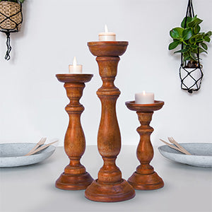 Tuli Earthy Brown Pillar Candle Holder Set
