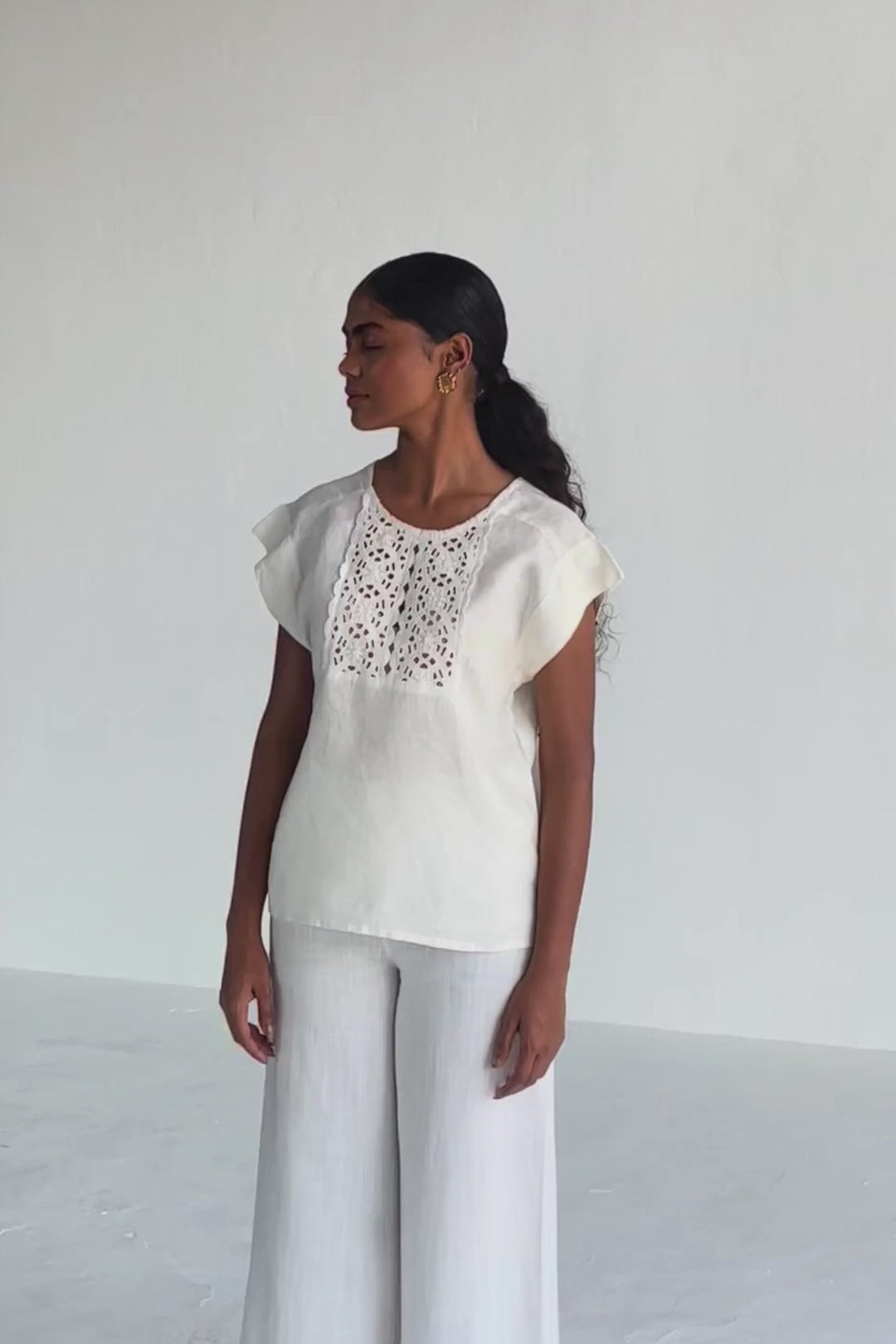 Boxy Top with Embroidered Lace Detail