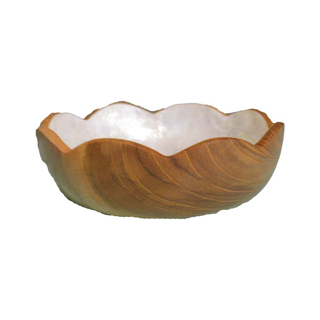 Flowers Teak Wood Bowl with Inner Shell Lining