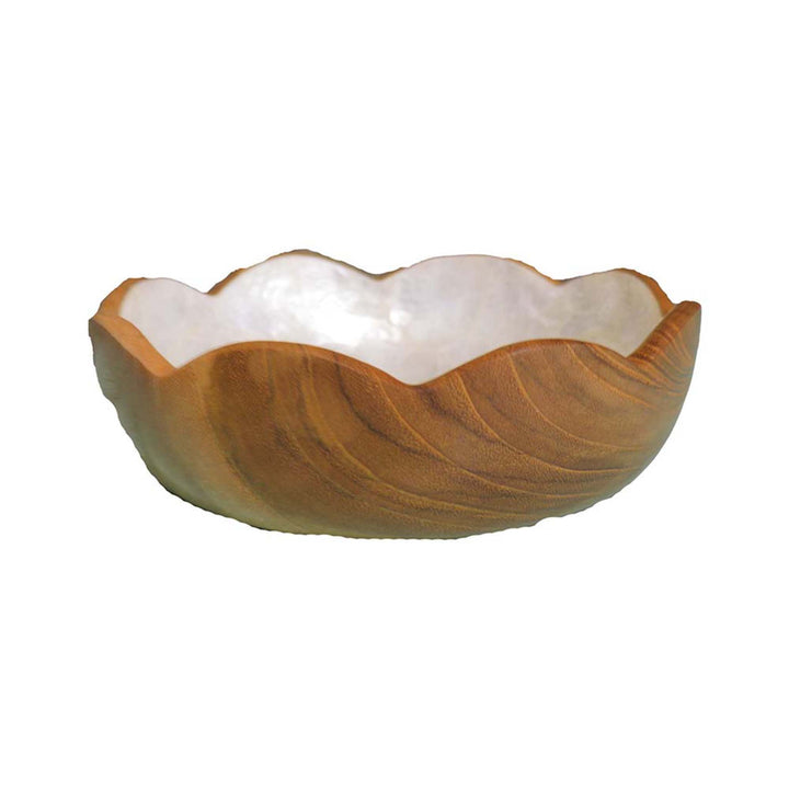 Flowers Teak Wood Bowl with Inner Shell Lining