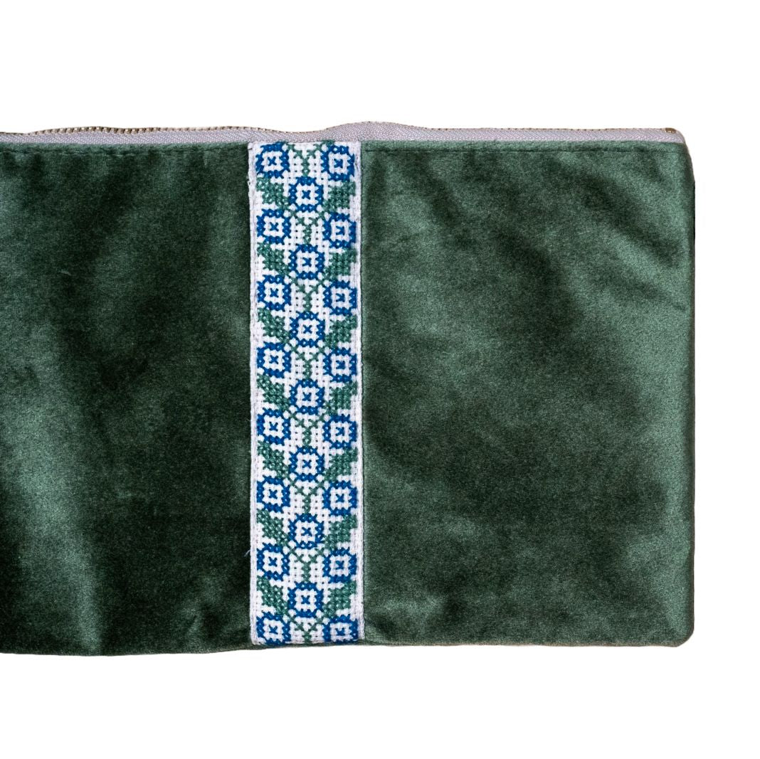 Velvet Tatreez Clutch - Green