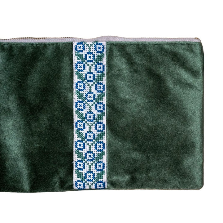 Velvet Tatreez Clutch - Green