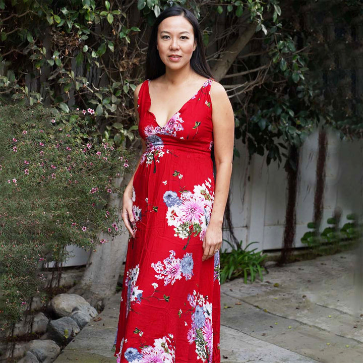 Kasih Coop Dress Moza Red Over the Knee Sleeveless, Cotton