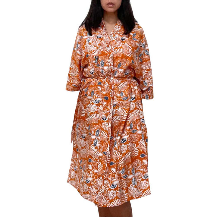 Handmade Batik Robe Kimono | Orange Carnelian | Hand Dyed, 100% Cotton, Clementine