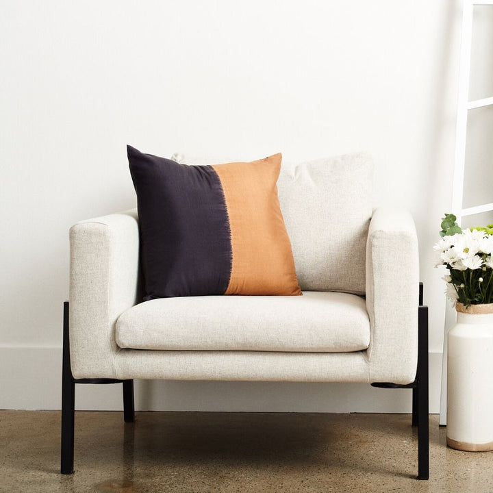 Kala Black & Gold Color Block Mulberry Silk Pillow