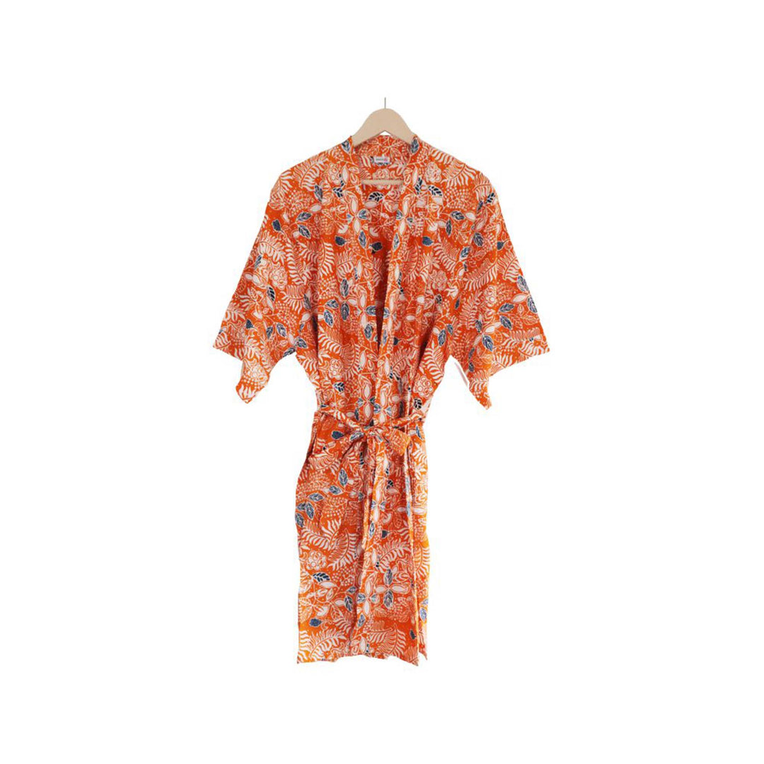 Handmade Batik Robe Kimono | Orange Carnelian | Hand Dyed, 100% Cotton, Clementine