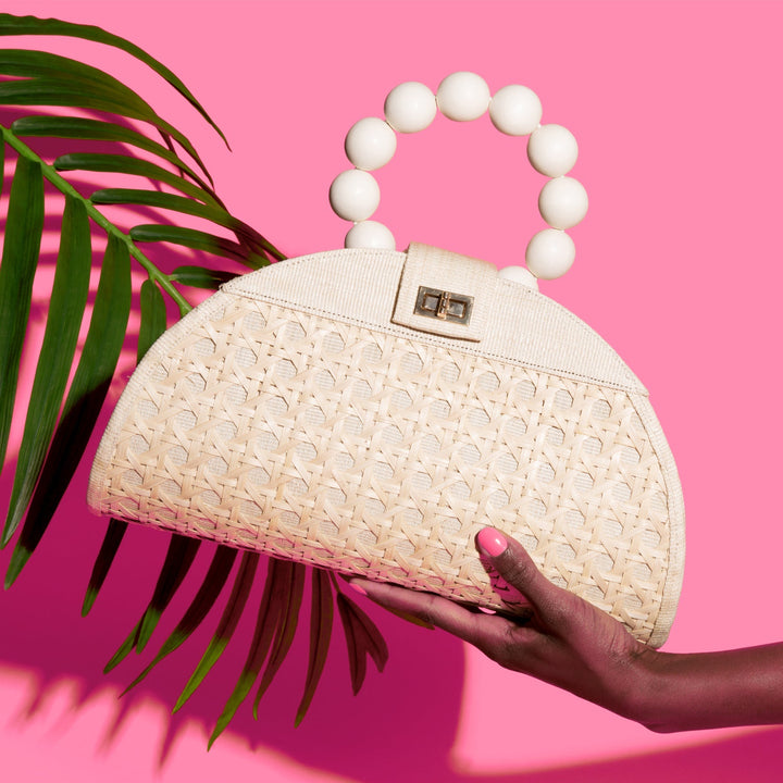 THE ISABELLA White & Cream Rattan Woven Handbag