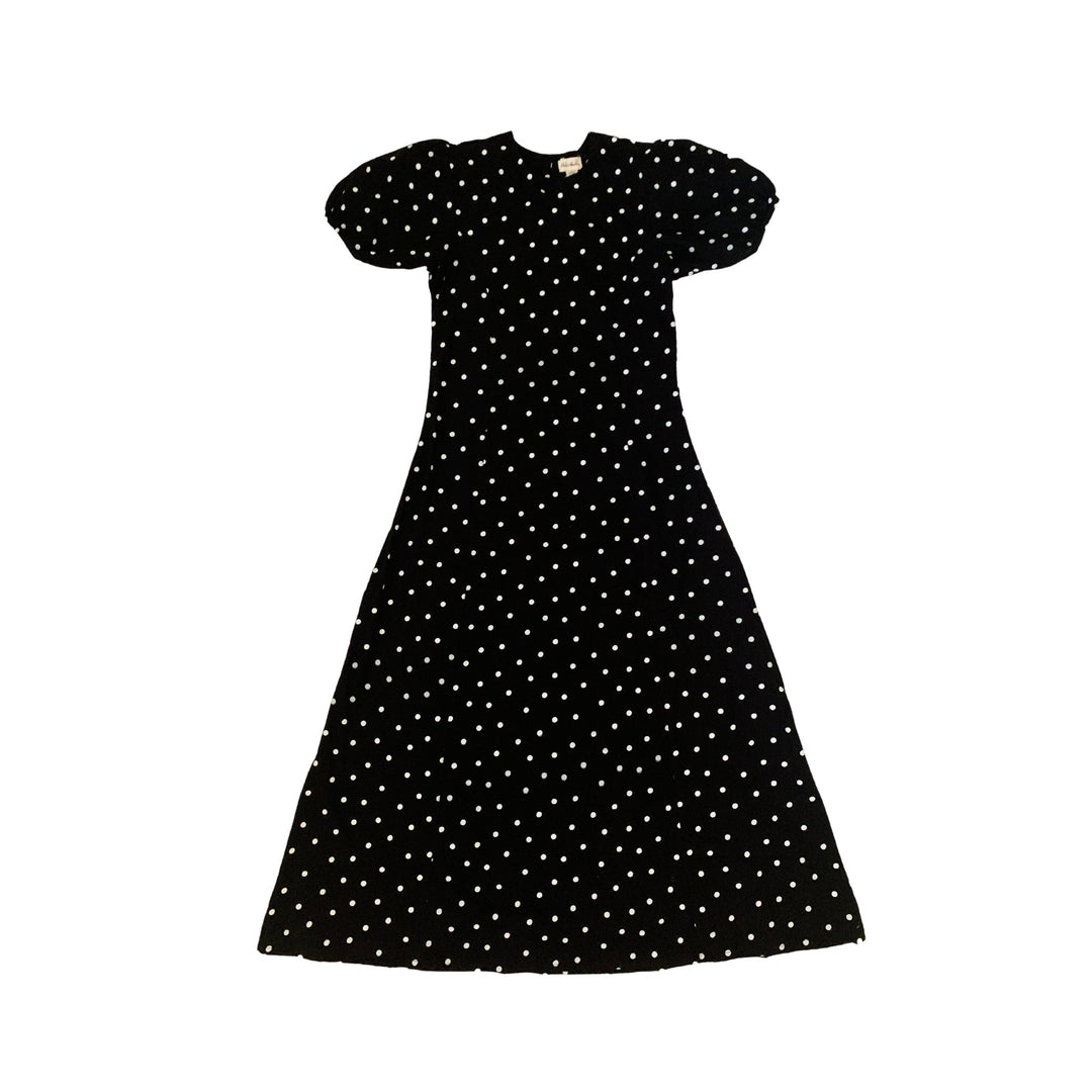 Poppy Puffy Sleeves Polka Dots Maxi Dress in Black