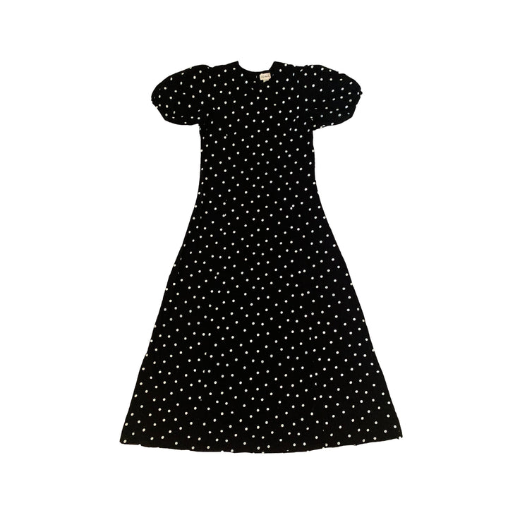 Poppy Puffy Sleeves Polka Dots Maxi Dress in Black