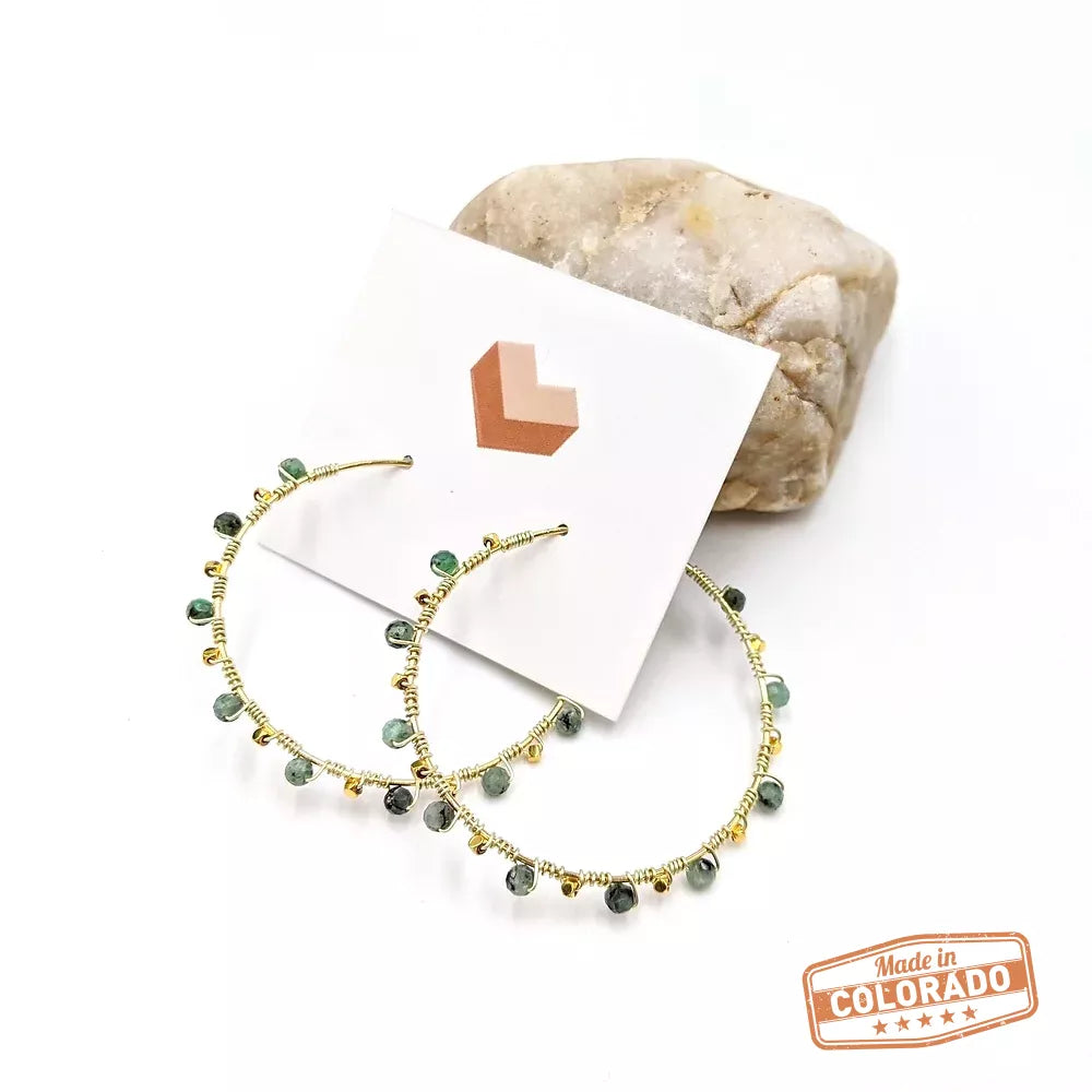 Eternal Youth Emerald Hoops Hypoallergenic stainless steel 18K gold plated hoops