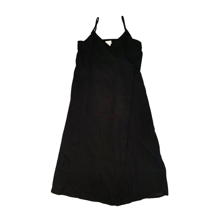 Anita Linen Wrap Front Midi Dress in Black