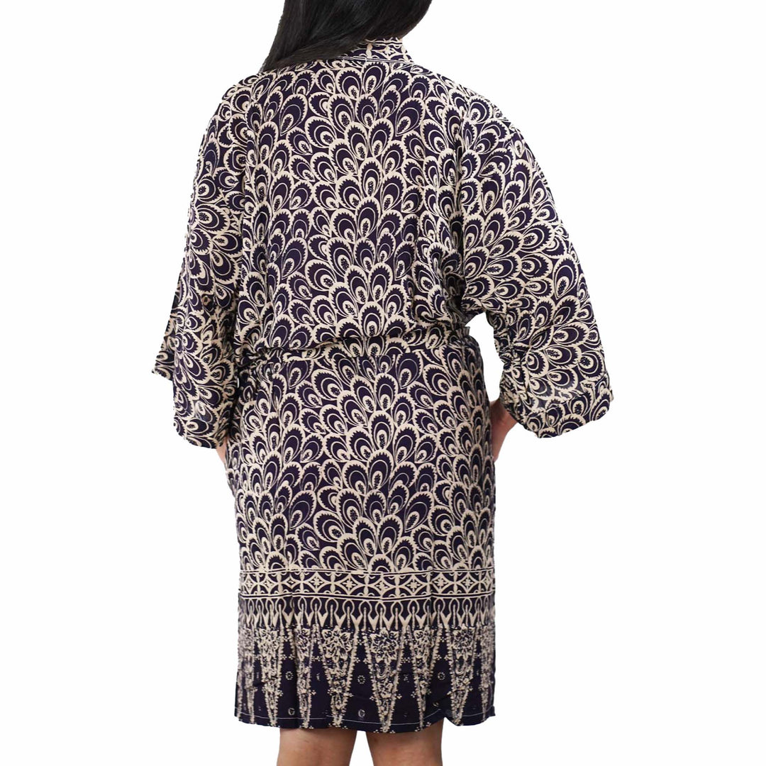 Handmade Batik Robe Kimono | 100% Cotton | Soft, Hand Dyed | Black Gray Peacock