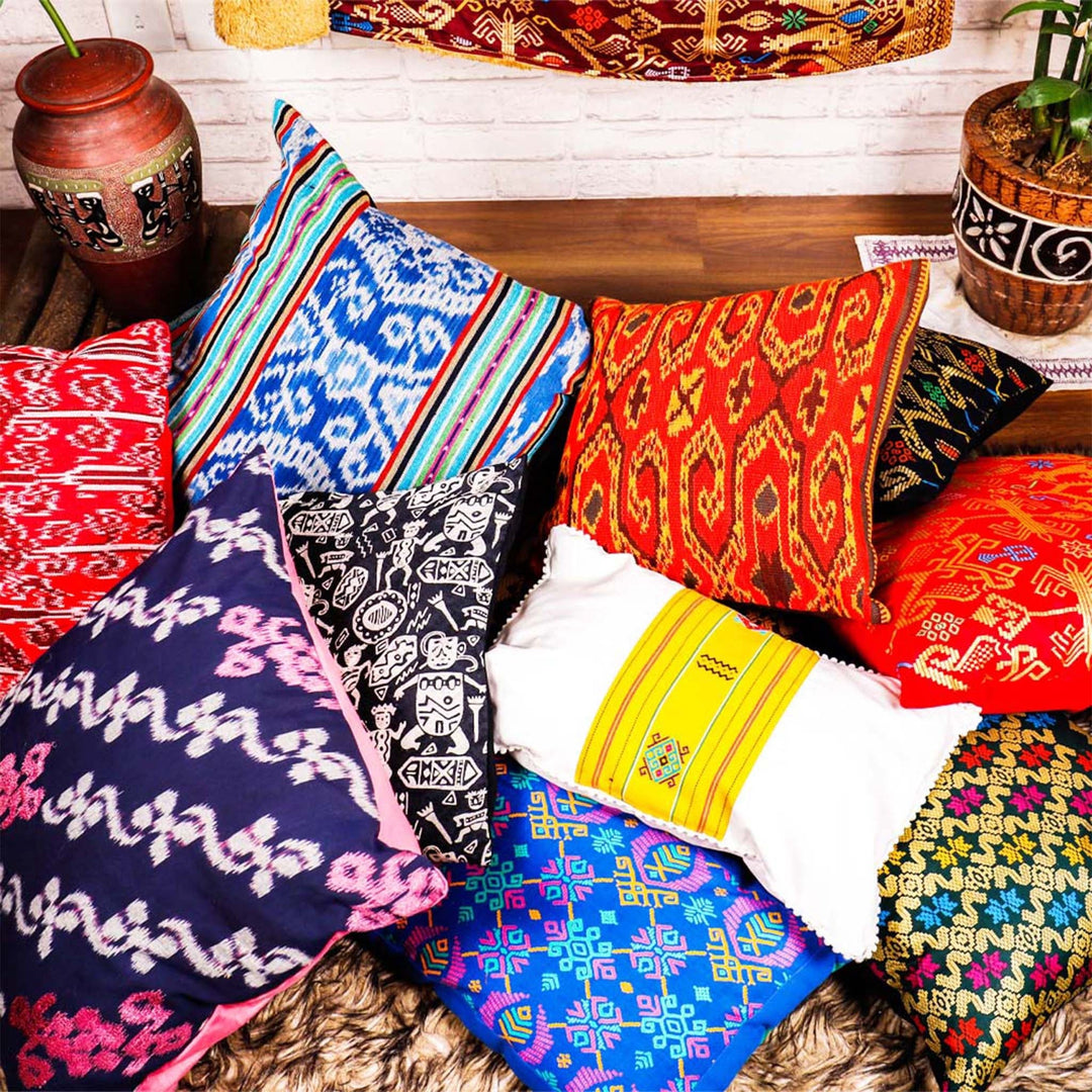 Handwoven Ikat Pillow Cover, Pink & Blue. Cover Only with No Insert. 20x20 inches, Cushion