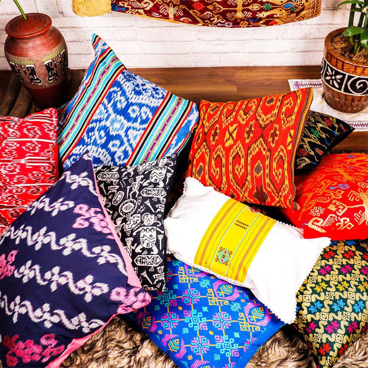 Handwoven Ikat Pillow Cover, Pink & Blue. Cover Only with No Insert. 20x20 inches, Cushion