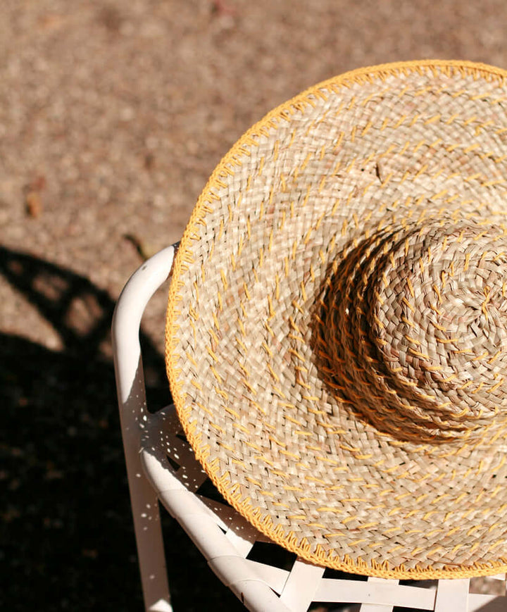 Balinese Pecatu Wide Round Straw Hat - Butter Yellow