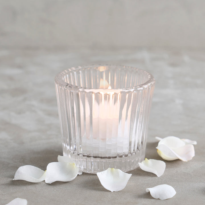 Pressed Clear Glass Tealight / Votive Holders - Set of 4