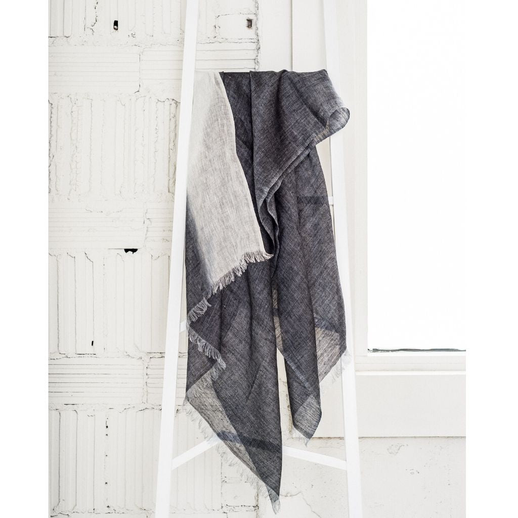 Granite Black White Ombre Linen Silk Handloom Scarf