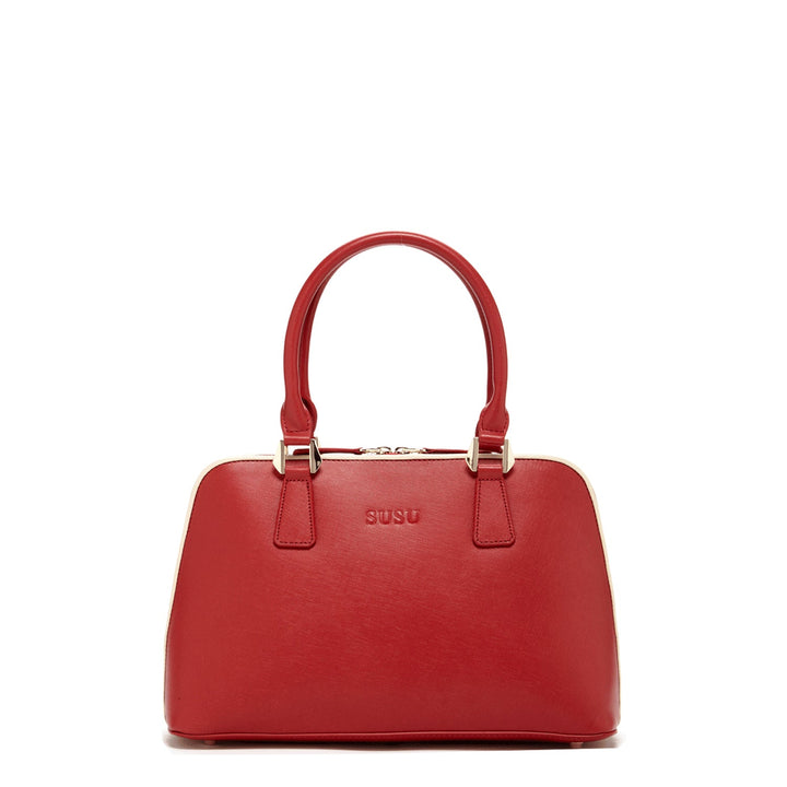 SUSU Saffiano Leather Satchel Bag Red Purse Women's Handbag