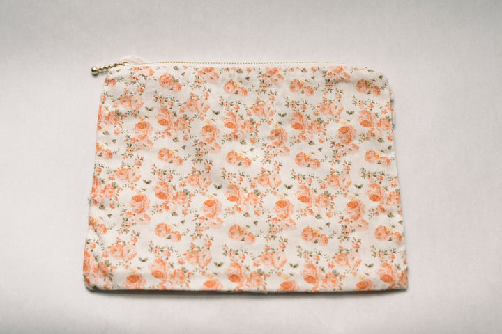 Coral Petal Blooms | Timeless Floral Ruffle Zipper Pouch