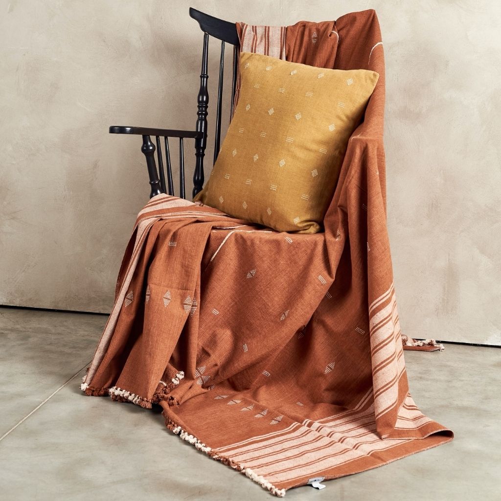 Nira Ochre Hand Spun Organic Cotton Handloom Pillow