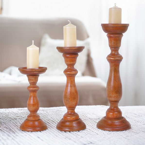 Tuli Earthy Brown Pillar Candle Holder Set