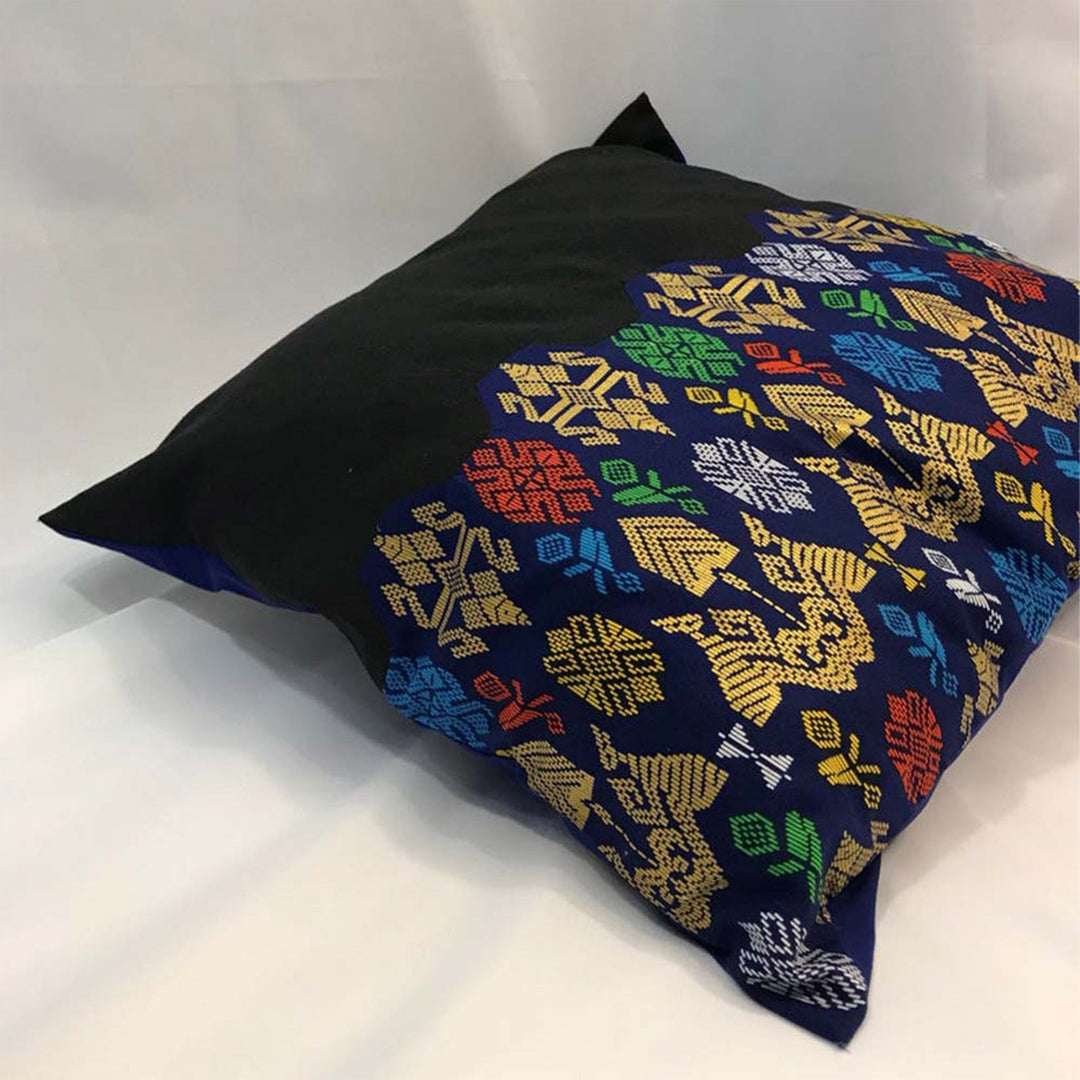 Handwoven Ikat Pillow Cover, Black and Blue. Cover Only with No Insert. 20" x 20", Cushion