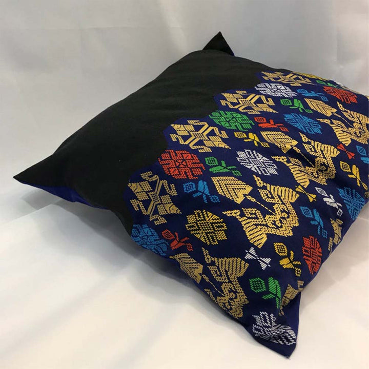 Handwoven Ikat Pillow Cover, Black and Blue. Cover Only with No Insert. 20" x 20", Cushion