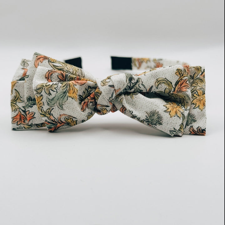 Three Little Bows Headband- Mustard Sage Bloom