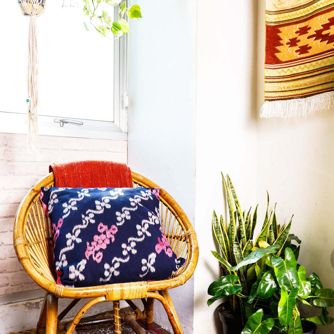 Handwoven Ikat Pillow Cover, Pink & Blue. Cover Only with No Insert. 20x20 inches, Cushion