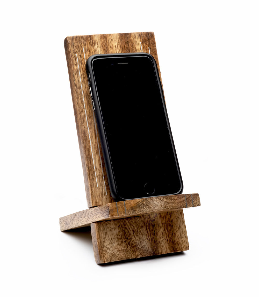 Indukala Moon Phase Phone Holder | Wood, Brass, Fair Trade