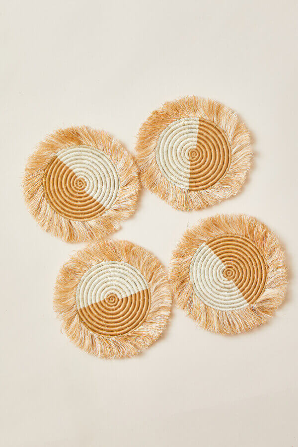 Akeza Fringe Coasters | White | Set of 4