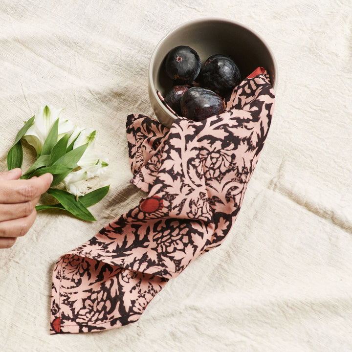 Hummus Floral Wax Block Printe Cotton Table Napkin( set of 4 )