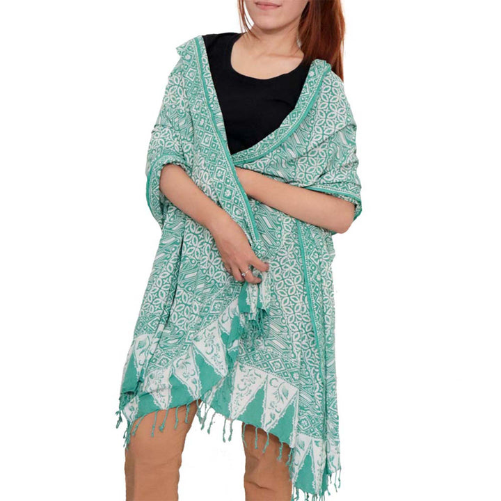 Batik Shawl Sarong Wrap, Green Royalty, Hand Dyed, 100% Cotton