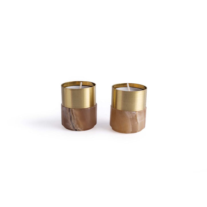 Brass Candle Holder | Amber Alabaster