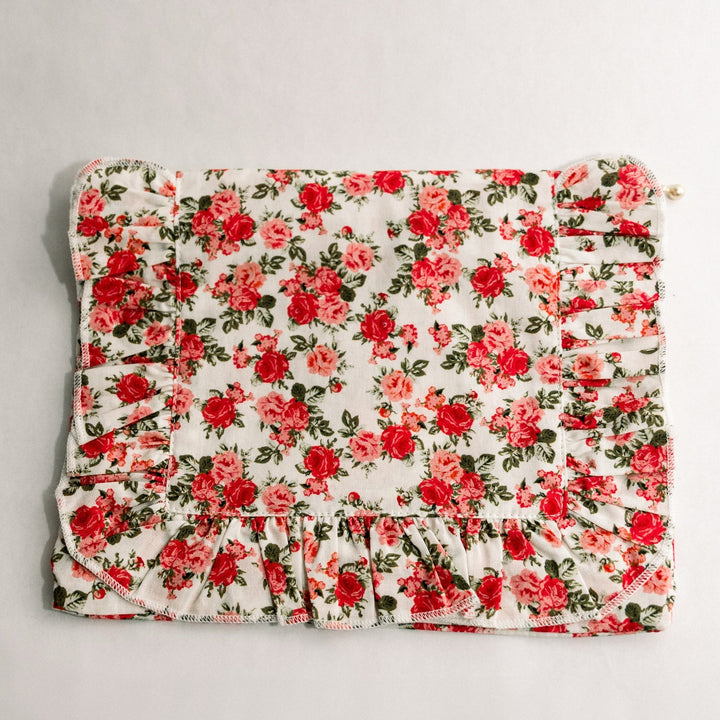 Crimson Rose | Timeless Floral Ruffle Zipper Pouch