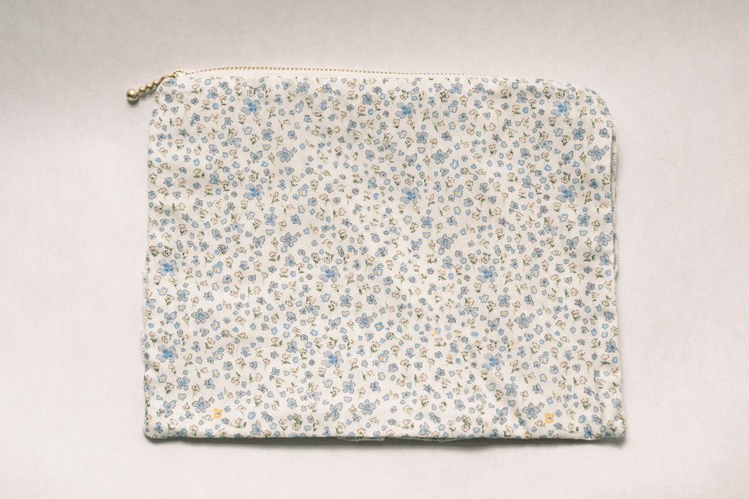 Bluebell Charm | Timeless Floral Ruffle Zipper Pouch