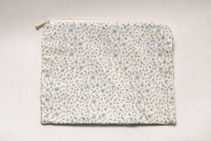 Bluebell Charm | Timeless Floral Ruffle Zipper Pouch