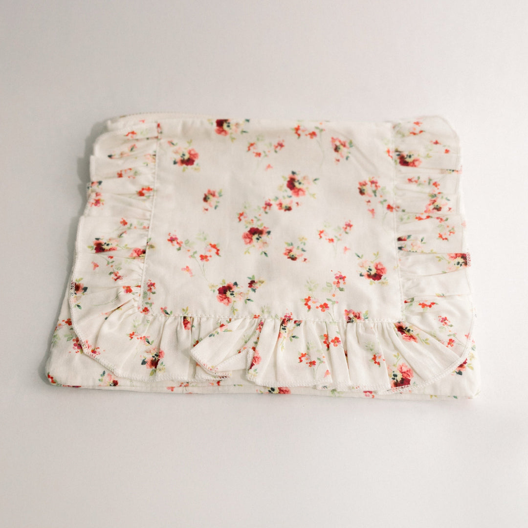 Scarlet Bloom | Timeless Floral Ruffle Zipper Pouch