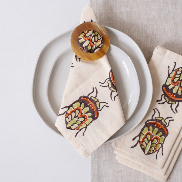 Hand Block Printed Napkin - Autumnal Jewel Bug