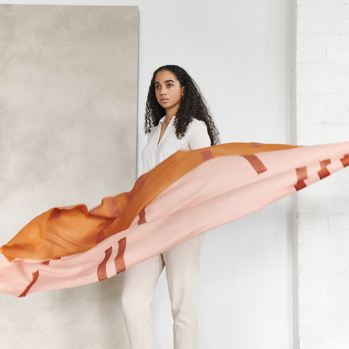 Canyon Hand Embroidered Hand Woven Merino Silk Soft Scarf