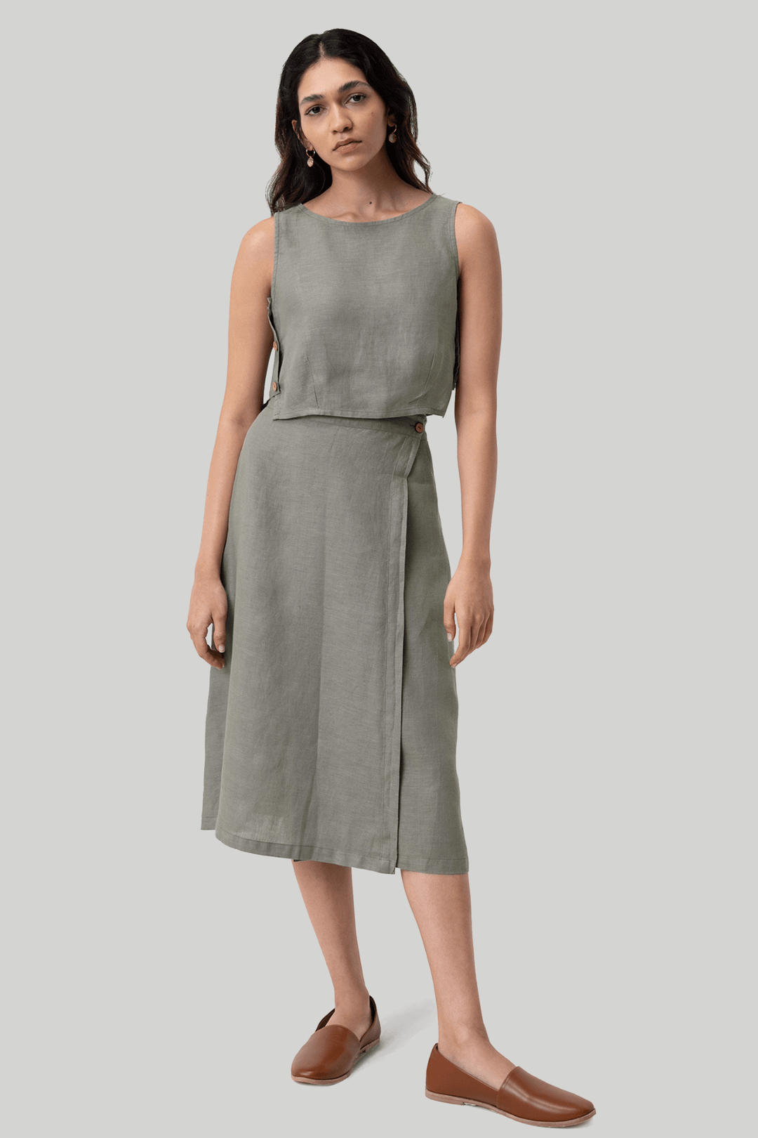 Overlap Midi Skirt - Dark Green